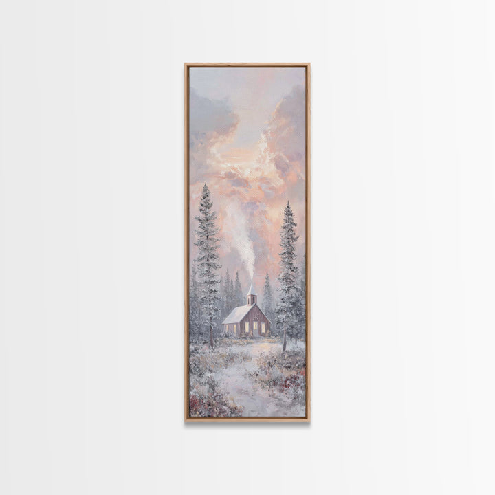 Frosted Dawn Chapel – Framed Canvas Print – Christian Art – Christian Wall Art – Tall Skinny Art Print – Christmas Art – Christian Art Canv