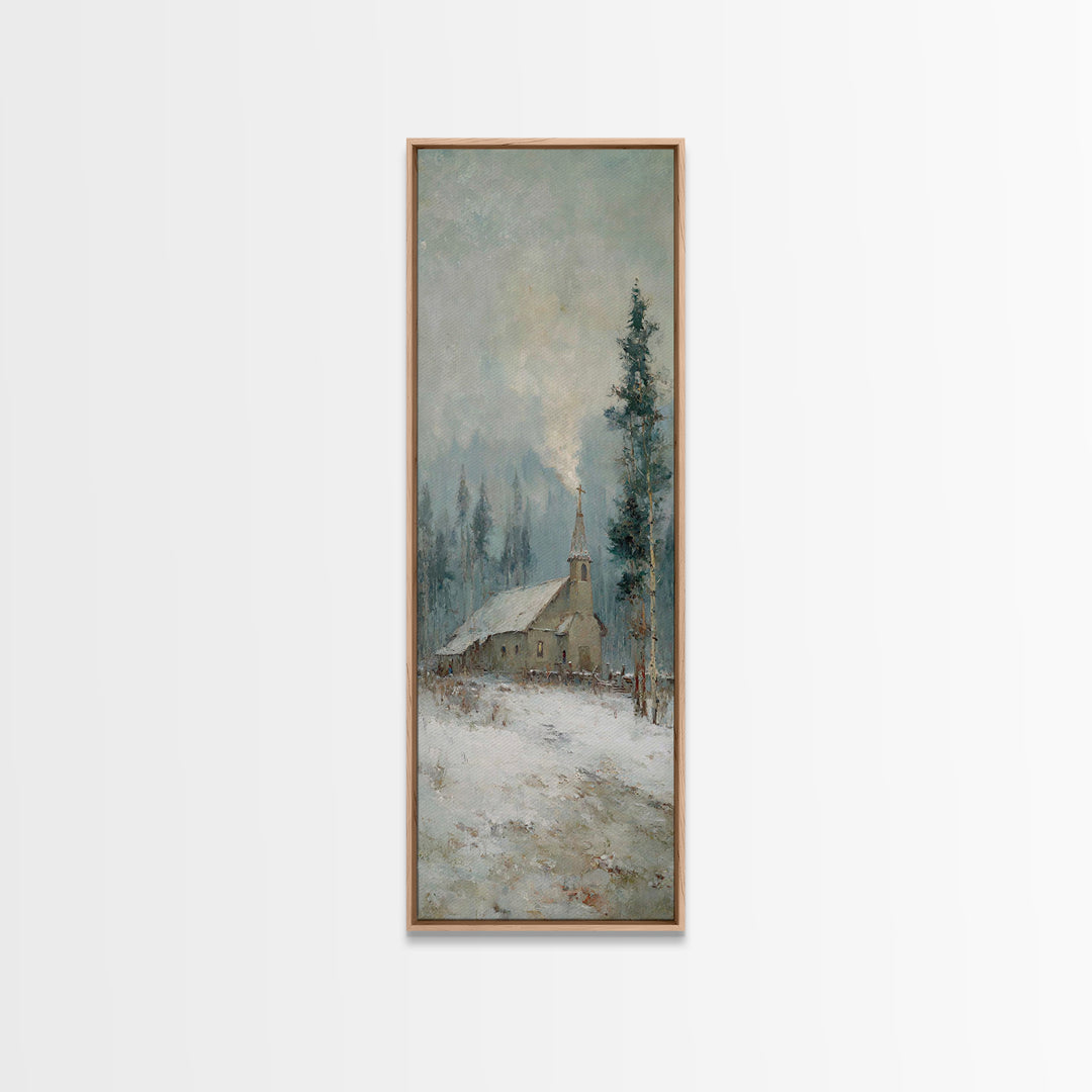 Winter Chapel Grace – Framed Canvas Print – Tall Narrow Wall Art – Christian Wall Art – Christmas Art – Vintage Christian Art – Christian G