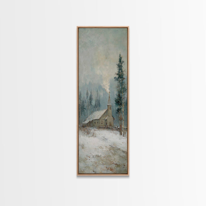 Winter Chapel Grace – Framed Canvas Print – Tall Narrow Wall Art – Christian Wall Art – Christmas Art – Vintage Christian Art – Christian G