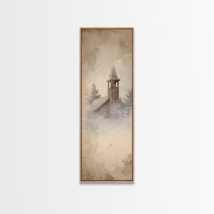 Silent Bell Tower, Framed Canvas Print, Skinny Art, Christian Art Canvas, Christian Christmas Art, Christian Wall Art, Christmas Decor