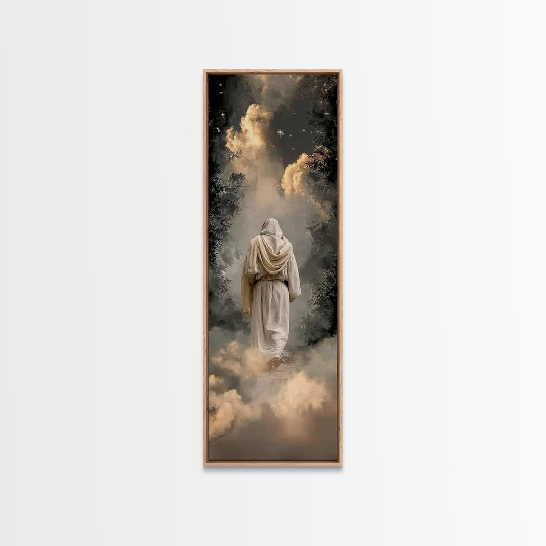 Misty Woodland Savior, Framed Canvas Print, Tall Skinny Art Print, Christian Art, Christian Wall Art, Christian Art Canvas, Christian Gift