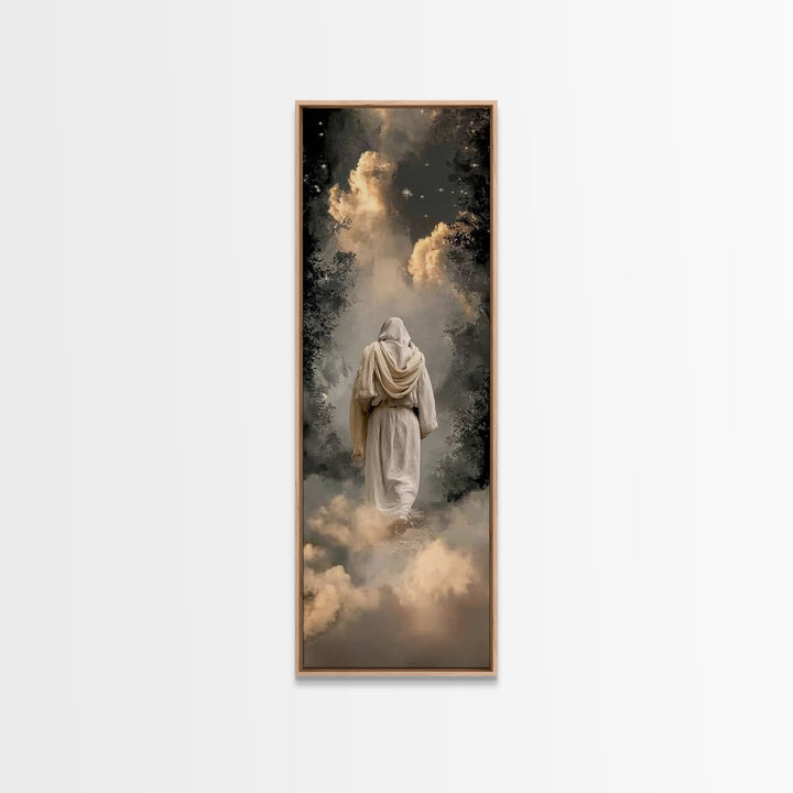Misty Woodland Savior, Framed Canvas Print, Tall Skinny Art Print, Christian Art, Christian Wall Art, Christian Art Canvas, Christian Gift