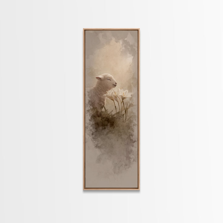 Blooming Lamb Hope – Framed Canvas Print – Christian Painting – Christian Wall Art – Tall Narrow Wall Art – Christian Art Canvas – Faith Ar