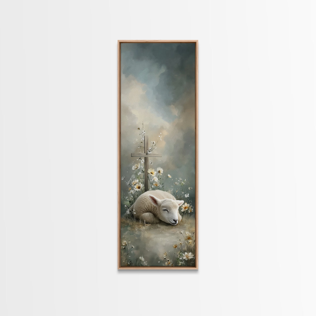 Heavenly Meadow Light – Framed Canvas Print – Christian Art Work – Tall Skinny Art Print – Christian Decor – Moody Christian Art – Christma