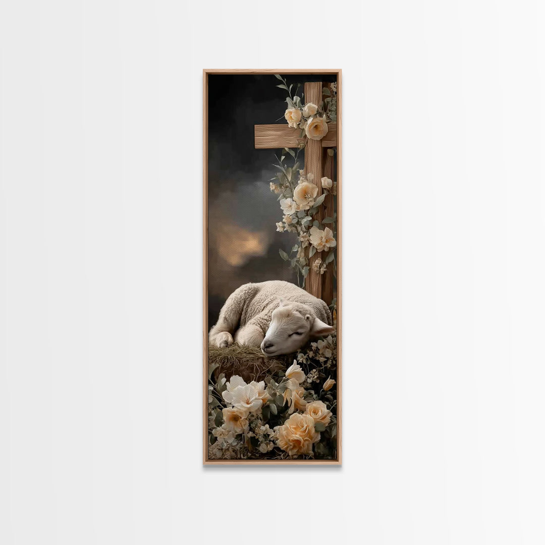 Winter Chapel Glow – Framed Canvas Print – Christian Christmas Art – Tall Narrow Wall Art – Framed Christmas Wall Art – Christian Decor – C