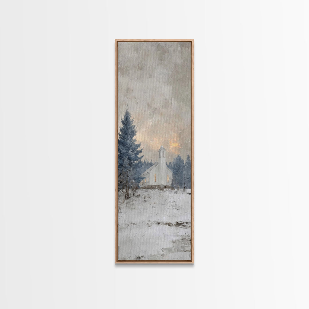 Frosted Woodland Peace, Framed Canvas Print, Christian Wall Art, Skinny Art, Modern Christian Art, Christian Decorations, Christmas Canvas