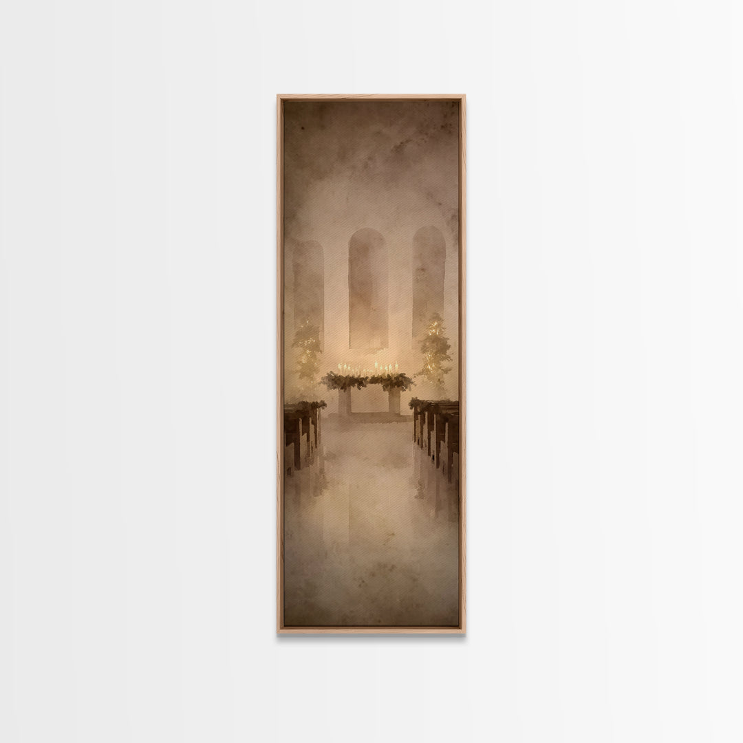 Candlelit Reverence – Framed Canvas Print – Narrow Art – Christian Christmas Art – Christian Wall Art – Christian Art Print – Christian Dec