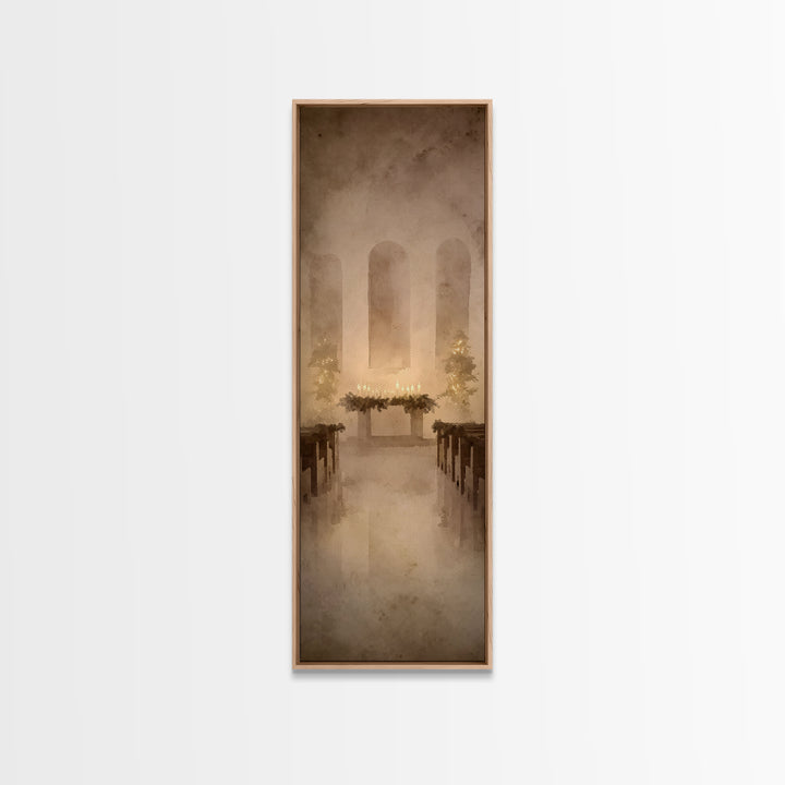 Candlelit Reverence – Framed Canvas Print – Narrow Art – Christian Christmas Art – Christian Wall Art – Christian Art Print – Christian Dec