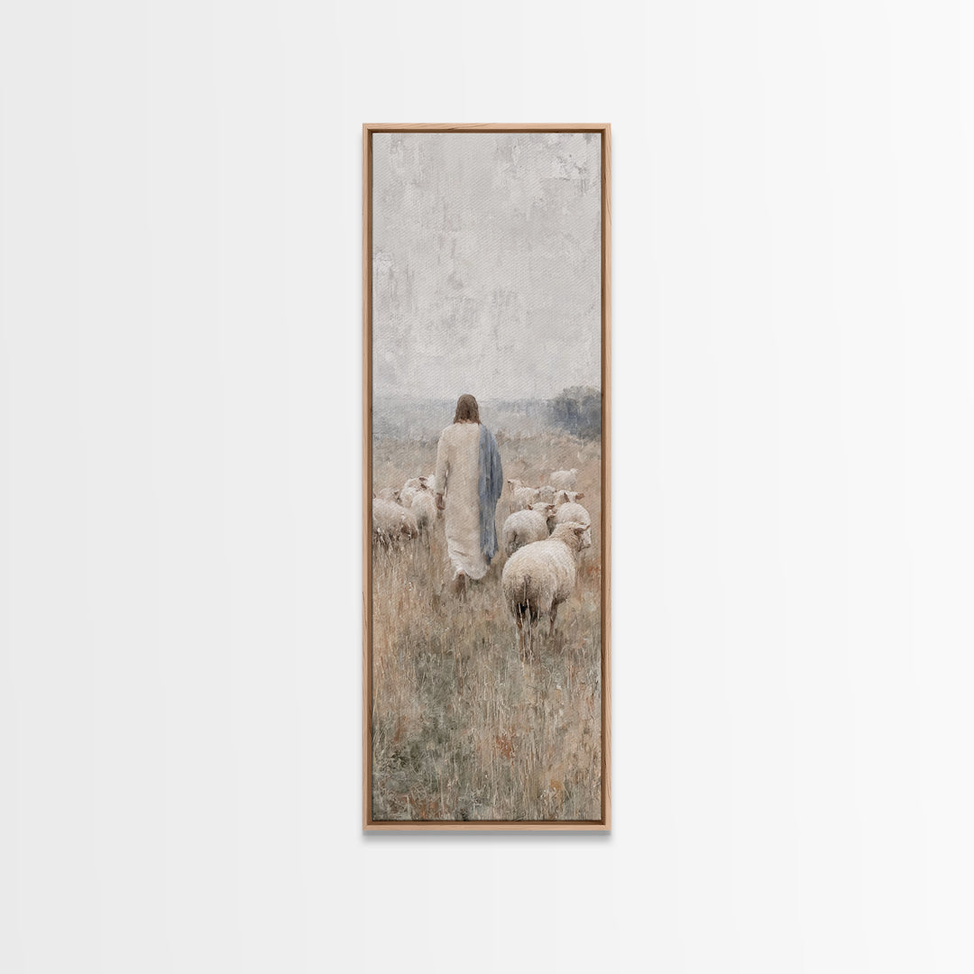 Fields Of His Care, Framed Canvas Print, Skinny Art, Jesus Wall Art, Christian Art Canvas, Christian Painting, Large Jesus Painting