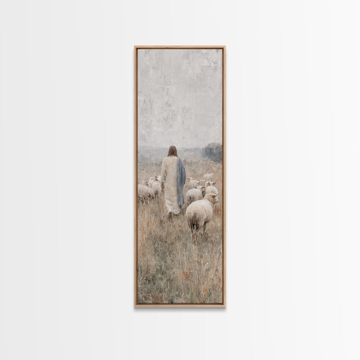 Fields Of His Care, Framed Canvas Print, Skinny Art, Jesus Wall Art, Christian Art Canvas, Christian Painting, Large Jesus Painting