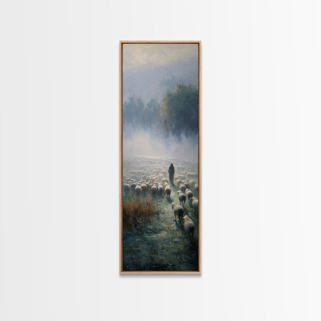 Morning Shepherd Peace – Framed Canvas Print – Narrow Art – Christian Paintings – Jesus Painting – Christian Art Gift – Large Christian Pai
