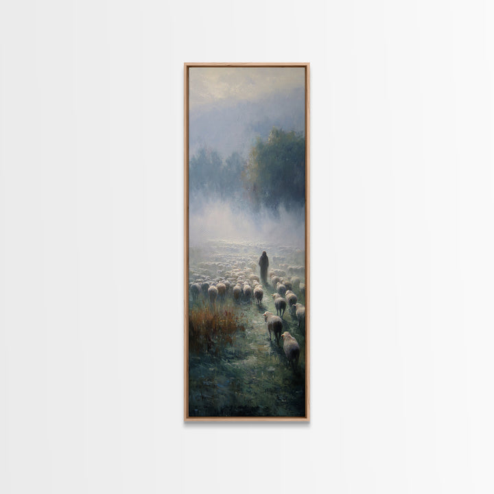 Morning Shepherd Peace – Framed Canvas Print – Narrow Art – Christian Paintings – Jesus Painting – Christian Art Gift – Large Christian Pai