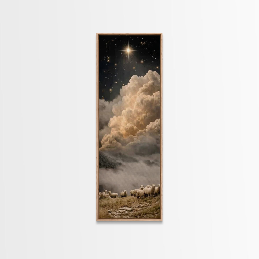 Heavenly Night Star – Framed Canvas Print – Christian Wall Art – Jesus Christmas Art – Christian Art Canvas – Tall Skinny Art Print – Chris