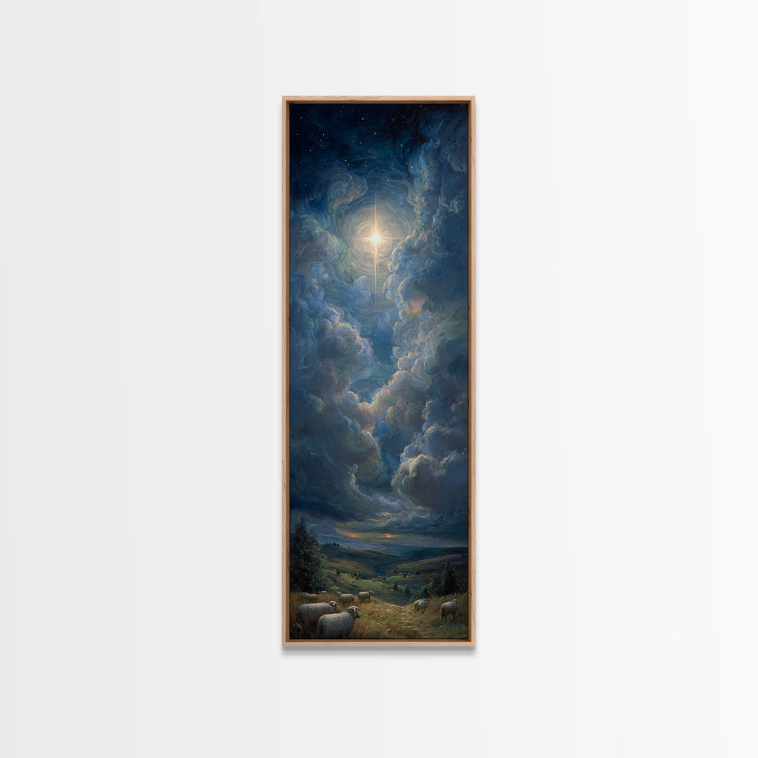 Celestial Glory Star – Framed Canvas Print – Christian Art Canvas – Christian Christmas Art – Modern Christian Art – Narrow Art – Christmas