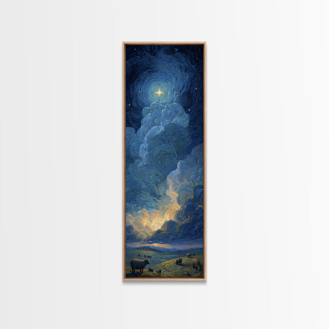 Holy Night Sky – Framed Canvas Print – Christian Wall Art – Modern Christian Art – Christian Art Canvas – Narrow Art – Christian Christmas