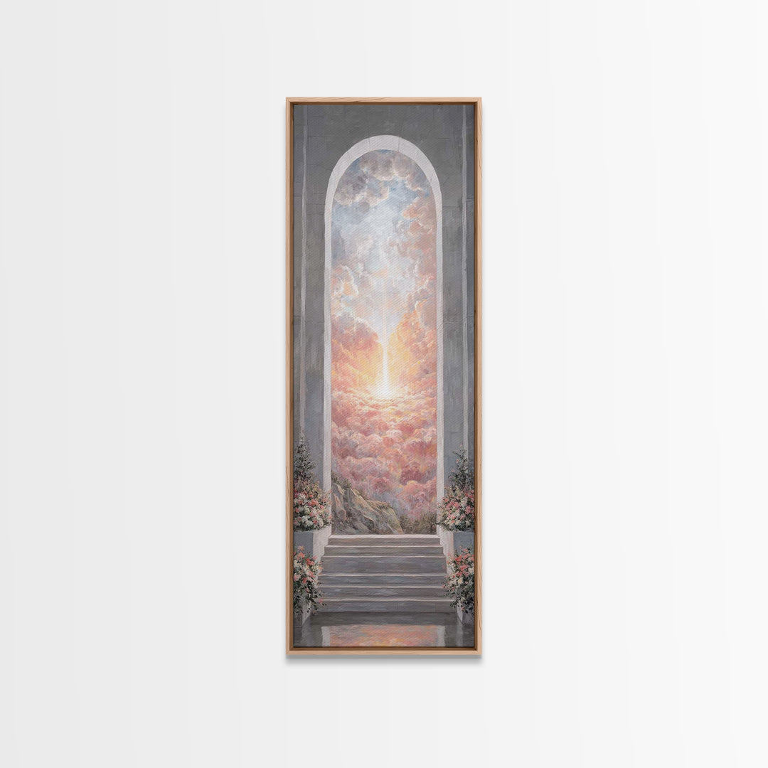 Heaven’s Rose Dawn – Framed Canvas Print – Christian Wall Art – Christian Art Canvas – Modern Christian Art – Narrow Art – Christian Painti