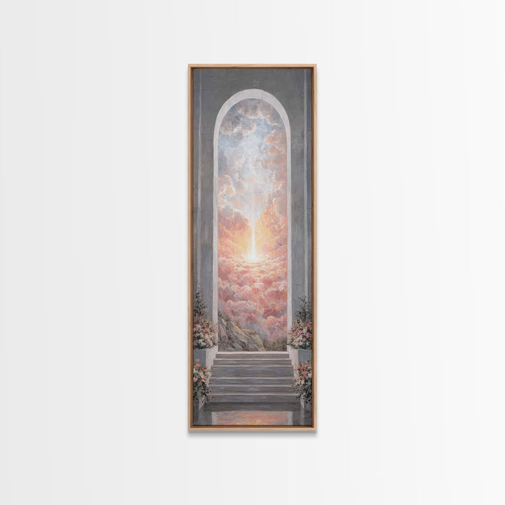 Heaven’s Rose Dawn – Framed Canvas Print – Christian Wall Art – Christian Art Canvas – Modern Christian Art – Narrow Art – Christian Painti