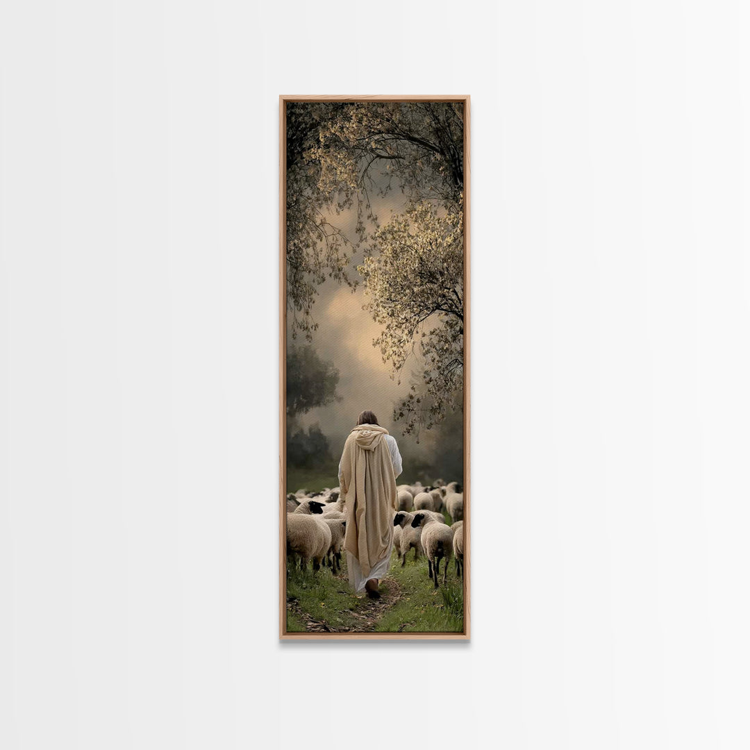 Shepherds Of Grace – Framed Canvas Print – Christian Wall Art – Jesus Painting – Tall Skinny Art Print – Christian Art Canvas