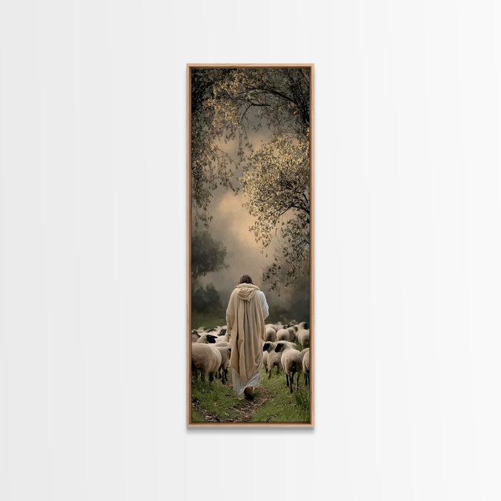 Shepherds Of Grace – Framed Canvas Print – Christian Wall Art – Jesus Painting – Tall Skinny Art Print – Christian Art Canvas