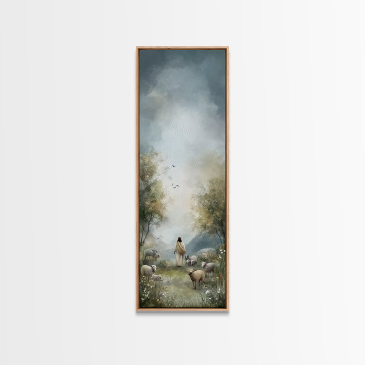 Graceful Shepherd Path, Framed Canvas Print, Christian Wall Art, Jesus Painting, Narrow Art, Christian Art Canvas, Christian Gift Ideas