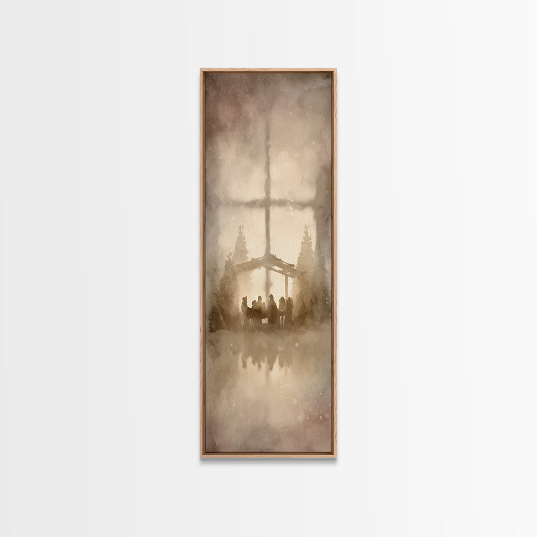 Nativity Dawn Glow | Framed Canvas Print | Christian Christmas Art | Christmas Wall Art | Skinny Art | Christian Art Work | Christmas Art P
