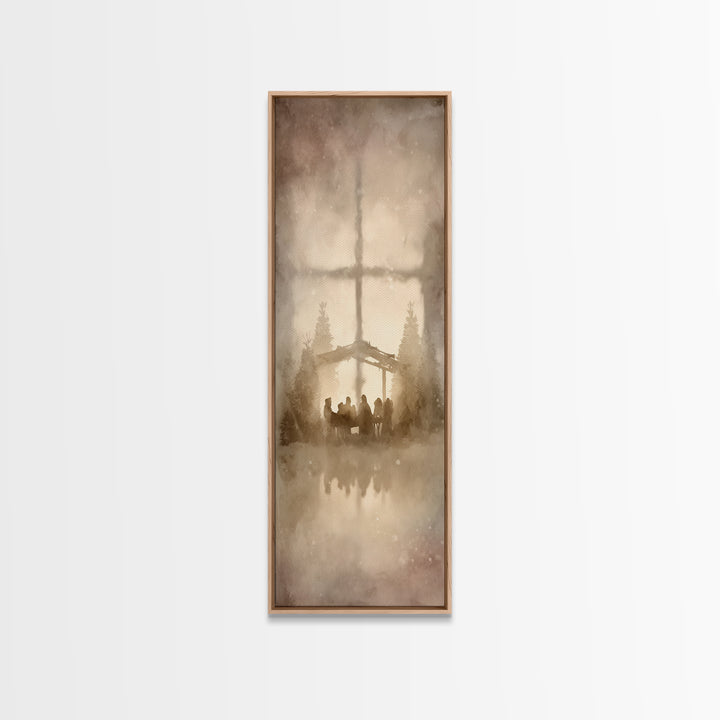 Nativity Dawn Glow | Framed Canvas Print | Christian Christmas Art | Christmas Wall Art | Skinny Art | Christian Art Work | Christmas Art P