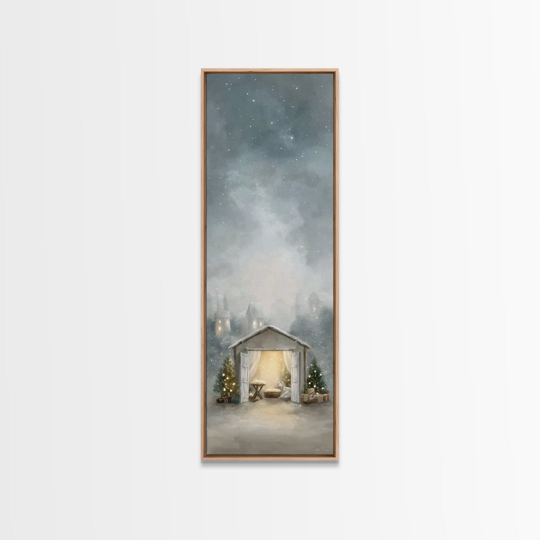 Starry Night Cradle – Framed Canvas Print – Christian Wall Art – Christian Art Canvas – Christmas Art – Jesus Painting – Christian Christma