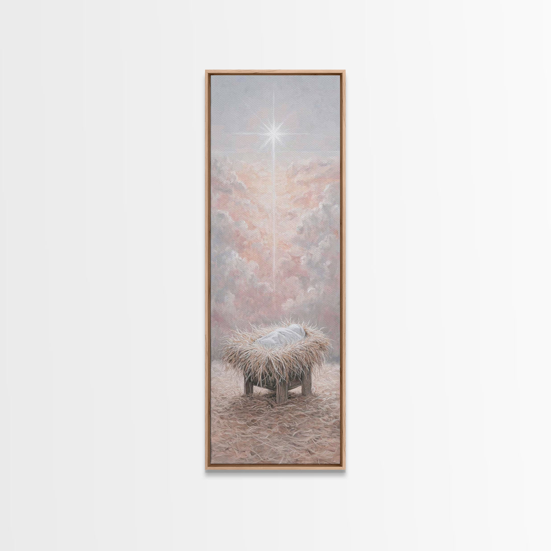 Heavenly Manger Light – Framed Canvas Print – Jesus Painting – Christmas Art – Christian Christmas Art – Christian Art Canvas – Christian W
