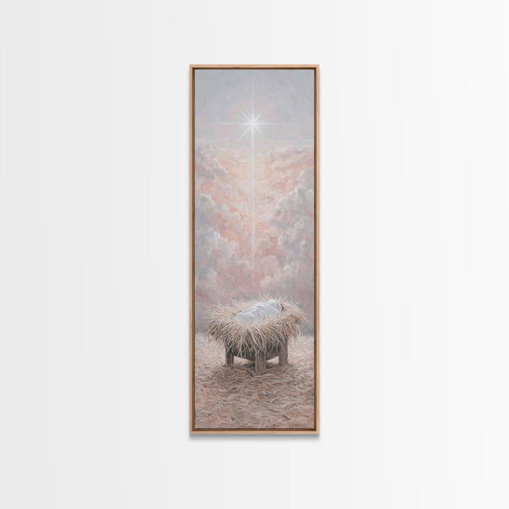Heavenly Manger Light – Framed Canvas Print – Jesus Painting – Christmas Art – Christian Christmas Art – Christian Art Canvas – Christian W
