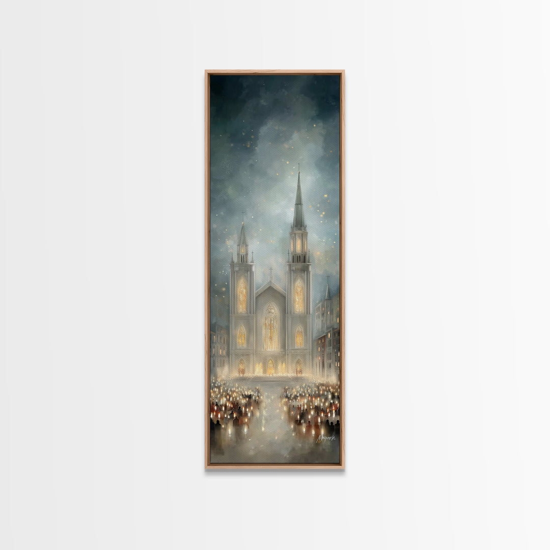 Soft Advent Gathering – Framed Canvas Print – Tall Skinny Art Print – Christian Art Canvas – Christian Wall Art – Christmas Art – Christian