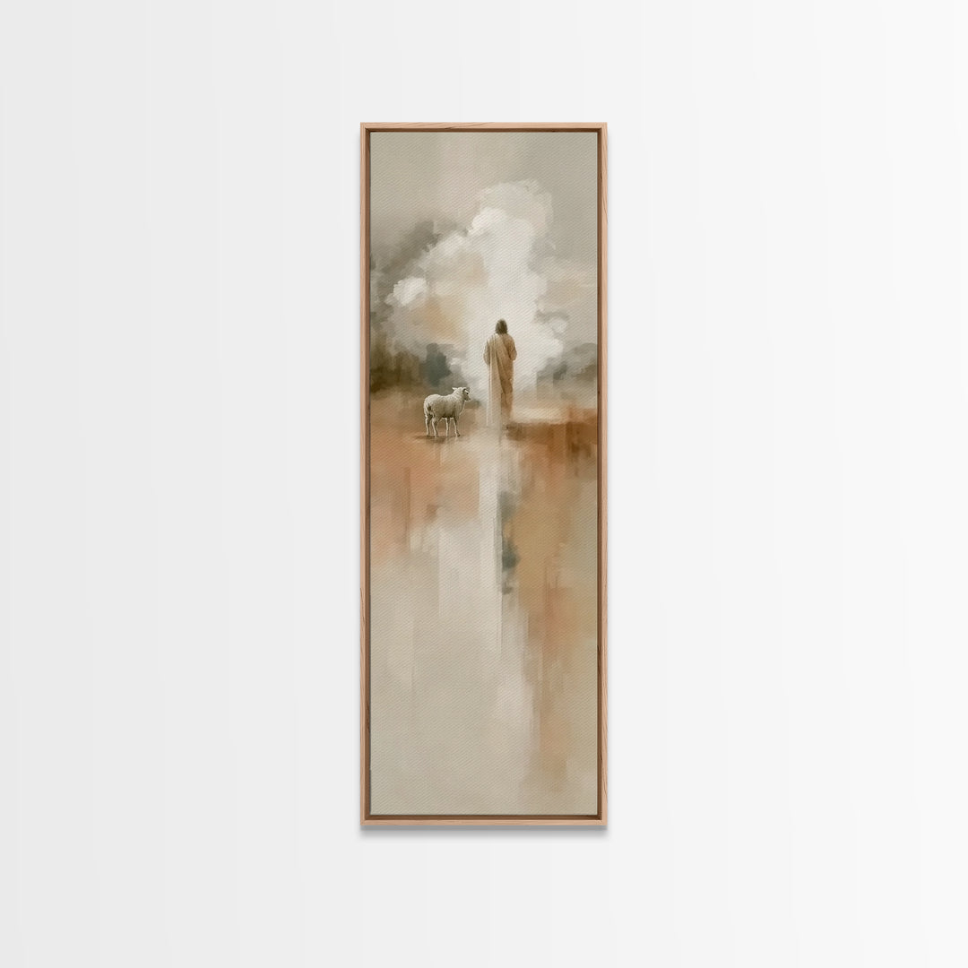 The Shepherd’s Calm – Framed Canvas Print – Tall Narrow Wall Art – Christian Wall Art – Jesus Painting – Christian Christmas Art – Christia