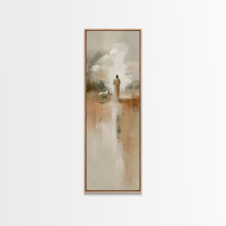 The Shepherd’s Calm – Framed Canvas Print – Tall Narrow Wall Art – Christian Wall Art – Jesus Painting – Christian Christmas Art – Christia