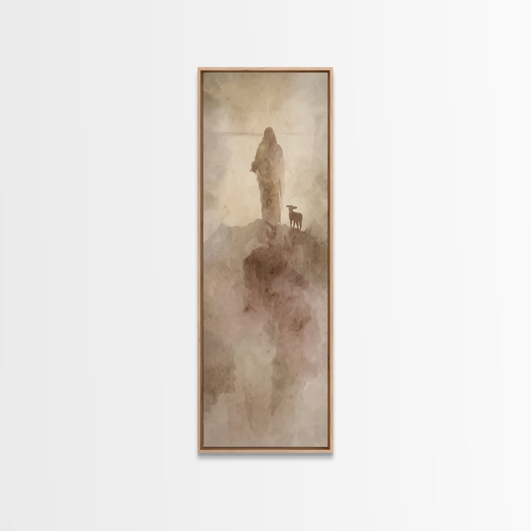 Guiding the Lamb | Framed Canvas Print | Narrow Art | Christian Art Canvas | Jesus Painting | Christmas Art Prints | Christian Gift Ideas