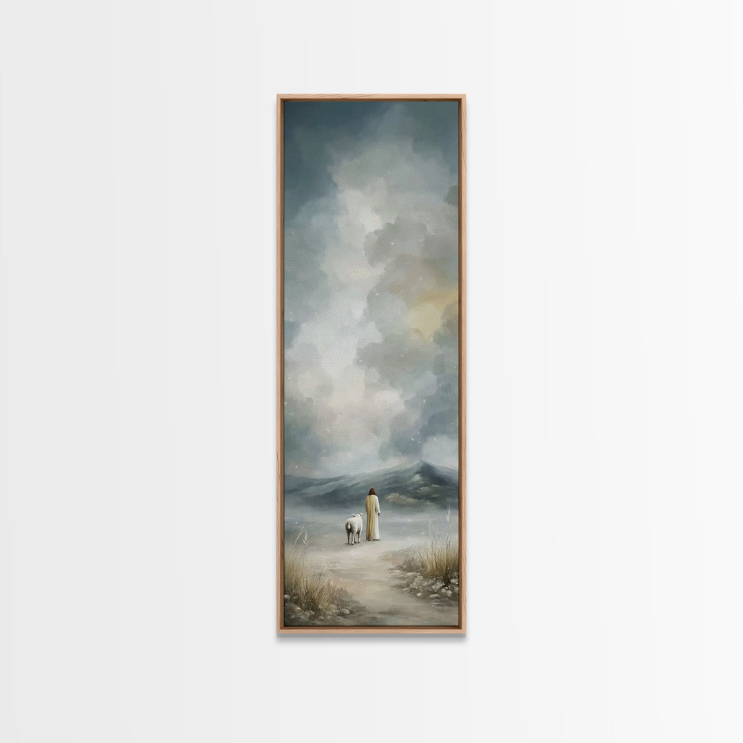 Winter Shepherd Calm, Framed Canvas Print, Narrow Art, Christian Art Canvas, Jesus Wall Art, Christian Christmas Decor, Subtle Christian Ar