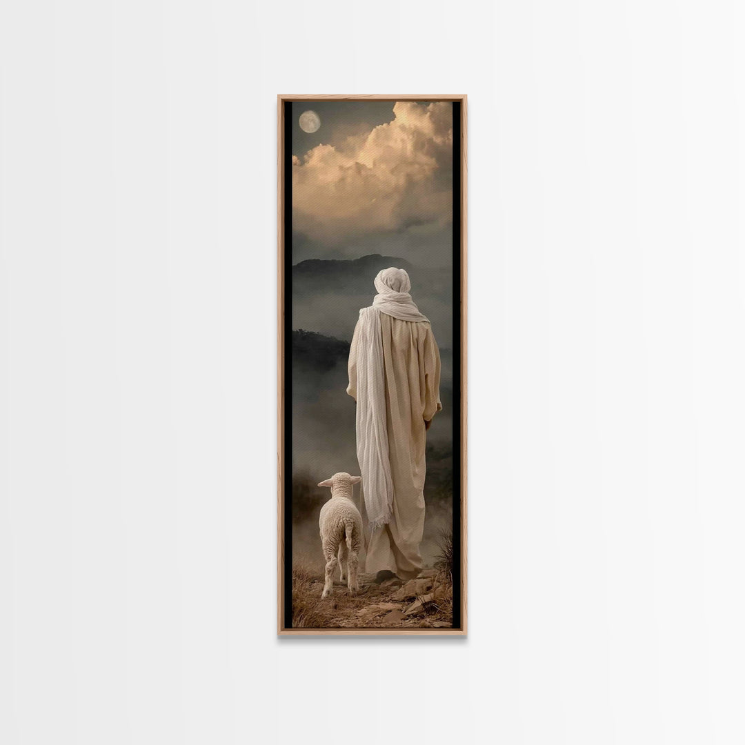 Moonlit Guide – Framed Canvas Print – Tall Skinny Art Print – Christian Art – Jesus Painting – Moody Christmas Art – Christian Decor
