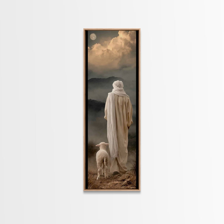 Moonlit Guide – Framed Canvas Print – Tall Skinny Art Print – Christian Art – Jesus Painting – Moody Christmas Art – Christian Decor