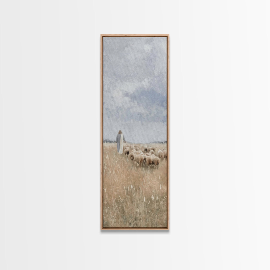 Pasture Of Grace – Framed Canvas Print – Tall Skinny Art Print – Christian Art – Christian Wall Art – Jesus Painting – Christian Christmas