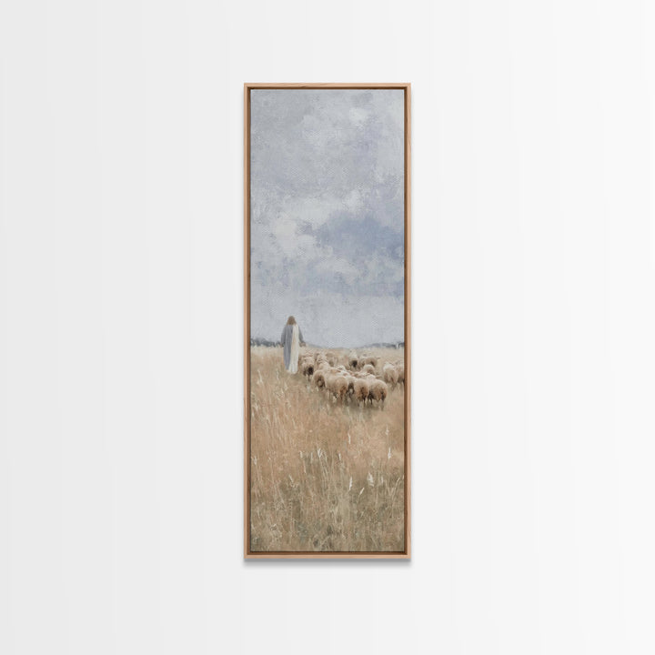 Pasture Of Grace – Framed Canvas Print – Tall Skinny Art Print – Christian Art – Christian Wall Art – Jesus Painting – Christian Christmas