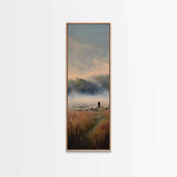 Shepherds At Dawn - Framed Canvas Print - Christian Wall Art - Christian Art Canvas - Jesus Painting - Tall Skinny Art Print - Jesus Art
