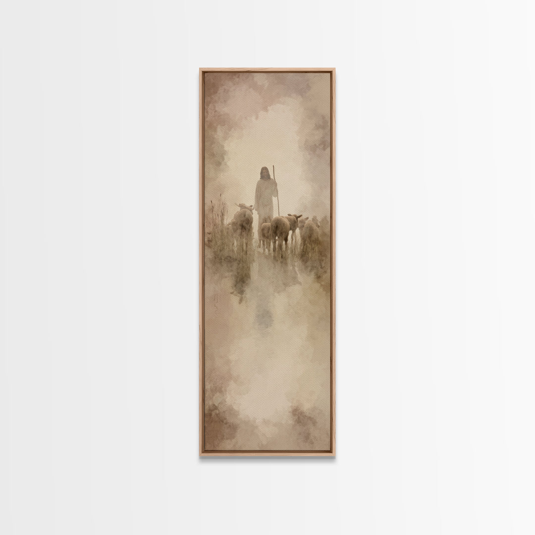 Graceful Shepherd Path, Framed Canvas Print, Christian Wall Art, Jesus Painting, Christian Art Canvas, Skinny Art, Christian Christmas Art