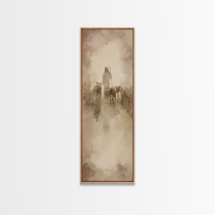 Graceful Shepherd Path, Framed Canvas Print, Christian Wall Art, Jesus Painting, Christian Art Canvas, Skinny Art, Christian Christmas Art