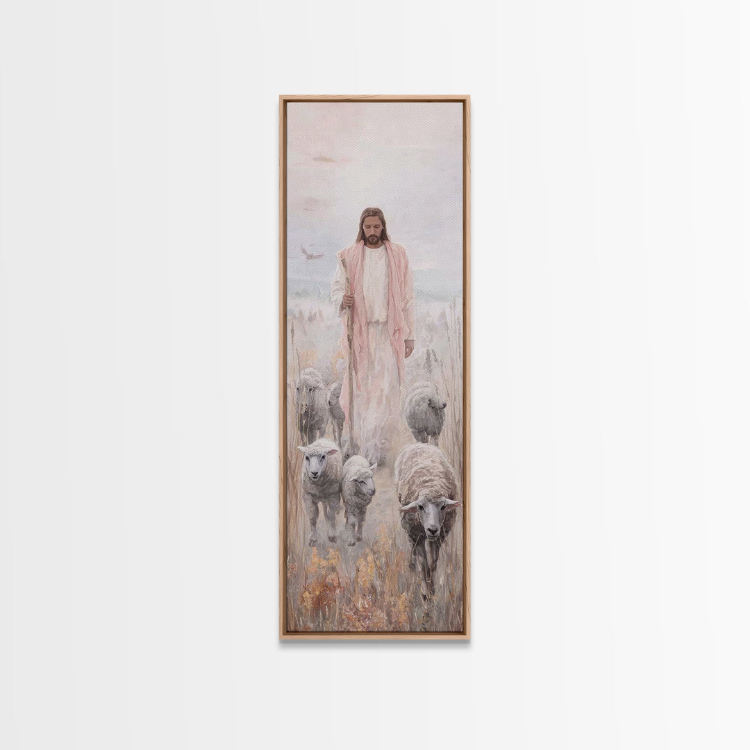 Peaceful Savior Walk | Framed Canvas Print | Christian Art | Christian Wall Art | Jesus Painting | Tall Skinny Art Print | Christian Art Ca