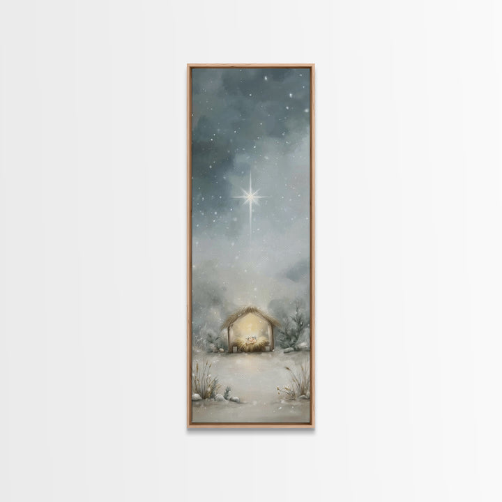 Silent Manger Light - Framed Canvas Print - Christian Christmas Art - Christian Wall Art - Christmas Art - Narrow Art - Christian Art Canva