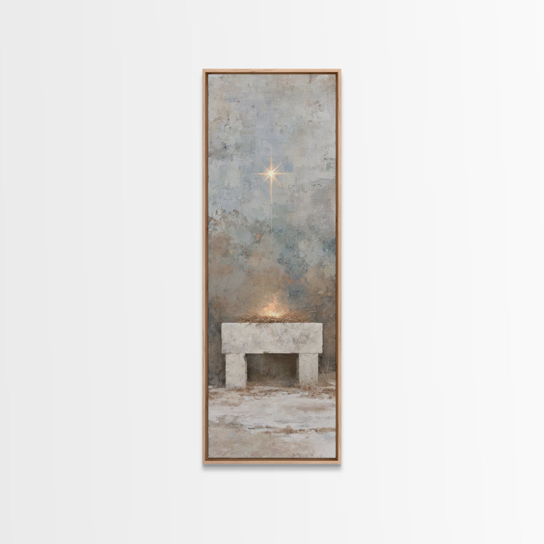 Manger Of Promise, Framed Canvas Print, Christmas Art, Christian Wall Art, Christian Art Canvas, Tall Skinny Art Print, Christian Christmas