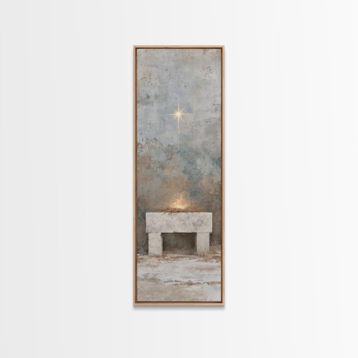 Manger Of Promise, Framed Canvas Print, Christmas Art, Christian Wall Art, Christian Art Canvas, Tall Skinny Art Print, Christian Christmas