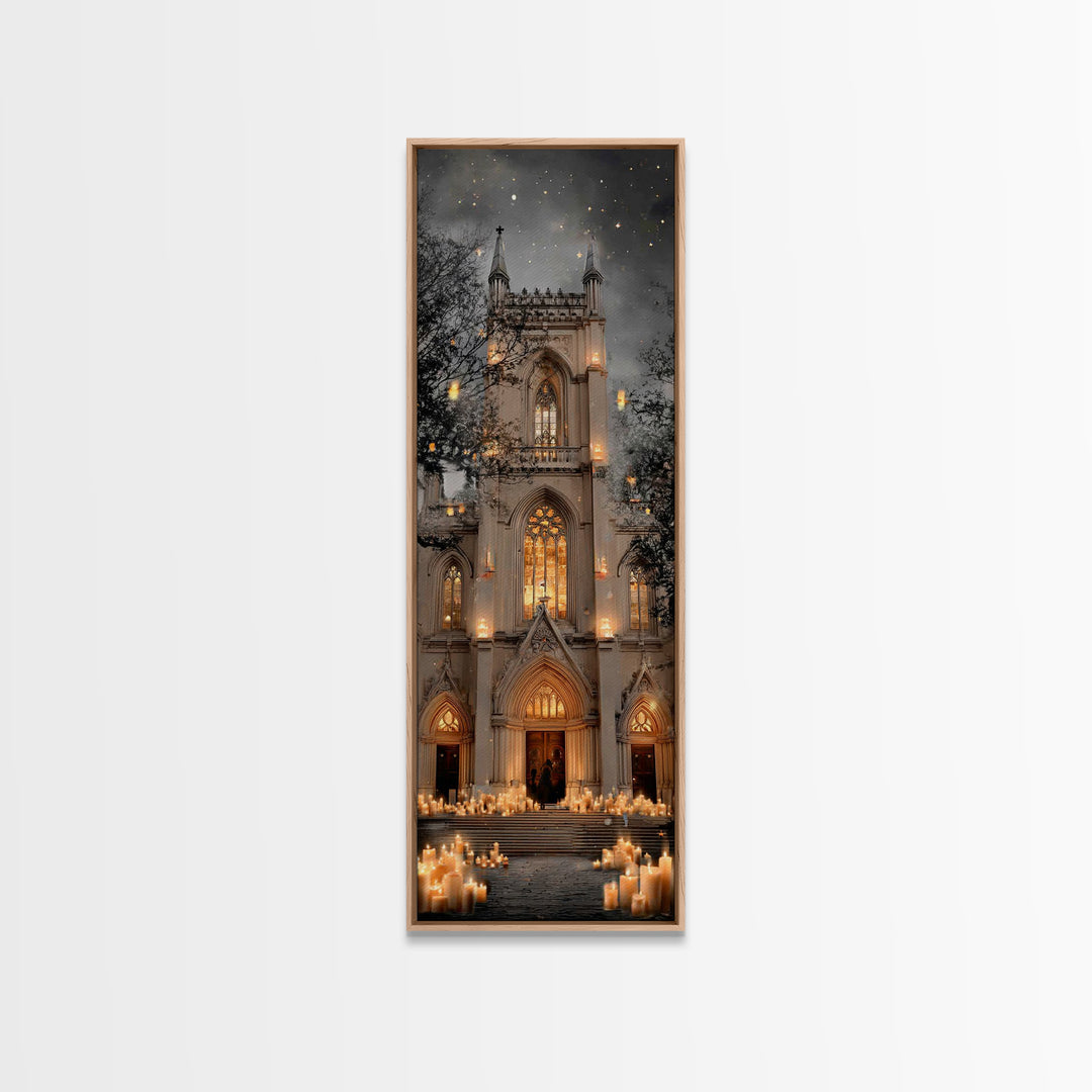 Midnight Cathedral Light – Framed Canvas Print – Tall Narrow Wall Art – Christian Wall Art – Christmas Art – Christian Art Canvas – Christi
