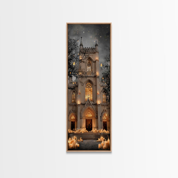 Midnight Cathedral Light – Framed Canvas Print – Tall Narrow Wall Art – Christian Wall Art – Christmas Art – Christian Art Canvas – Christi