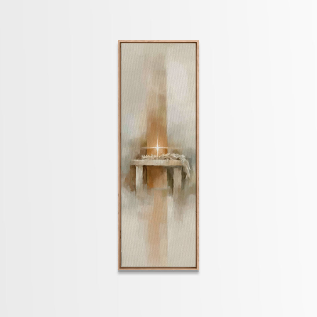 Radiant Manger Glow - Framed Canvas Print - Christian Wall Art - Christian Art Canvas - Christmas Art - Tall Narrow Wall Art - Christian Ar