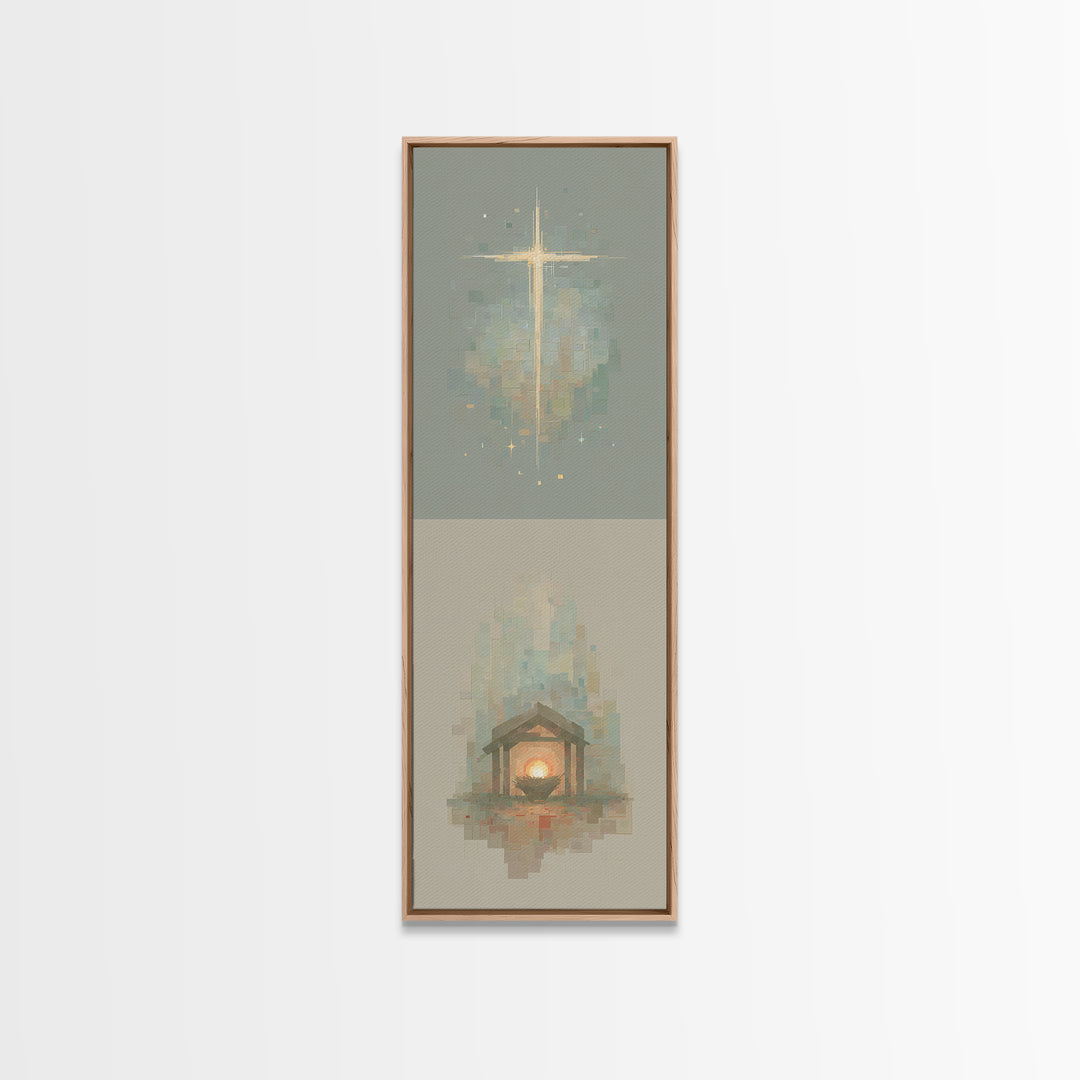 Glorious Nativity Cross, Framed Canvas Print, Christian Wall Art, Christmas Art, Christian Art Canvas, Tall Skinny Art Print, Christian Art