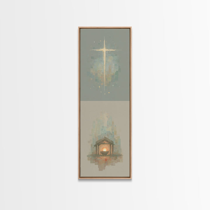 Glorious Nativity Cross, Framed Canvas Print, Christian Wall Art, Christmas Art, Christian Art Canvas, Tall Skinny Art Print, Christian Art